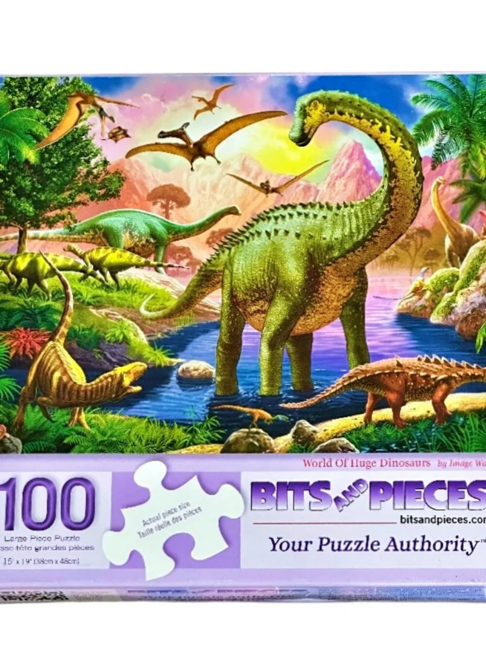 Bits and Pieces 100 Piece Puzzle Large Pieces World of Huge Dinosaurs COMPLETE!!